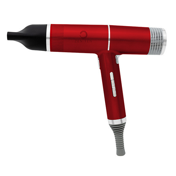 Secador de pelo ligero Zenten New Concept con forma de T, color rojo satinado.
