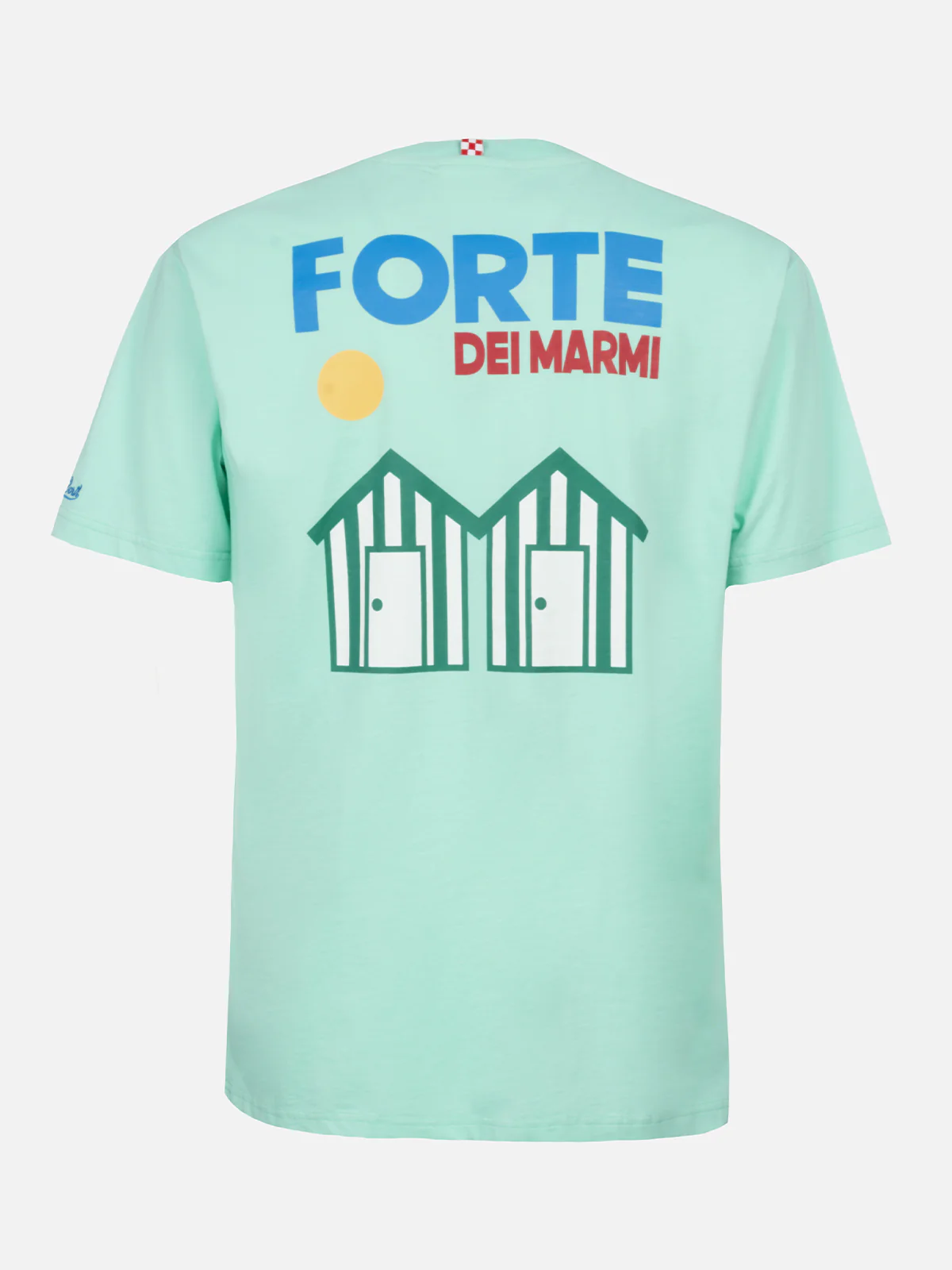 Heren katoenen T-shirt met print van een ansichtkaart van Forte dei Marmi