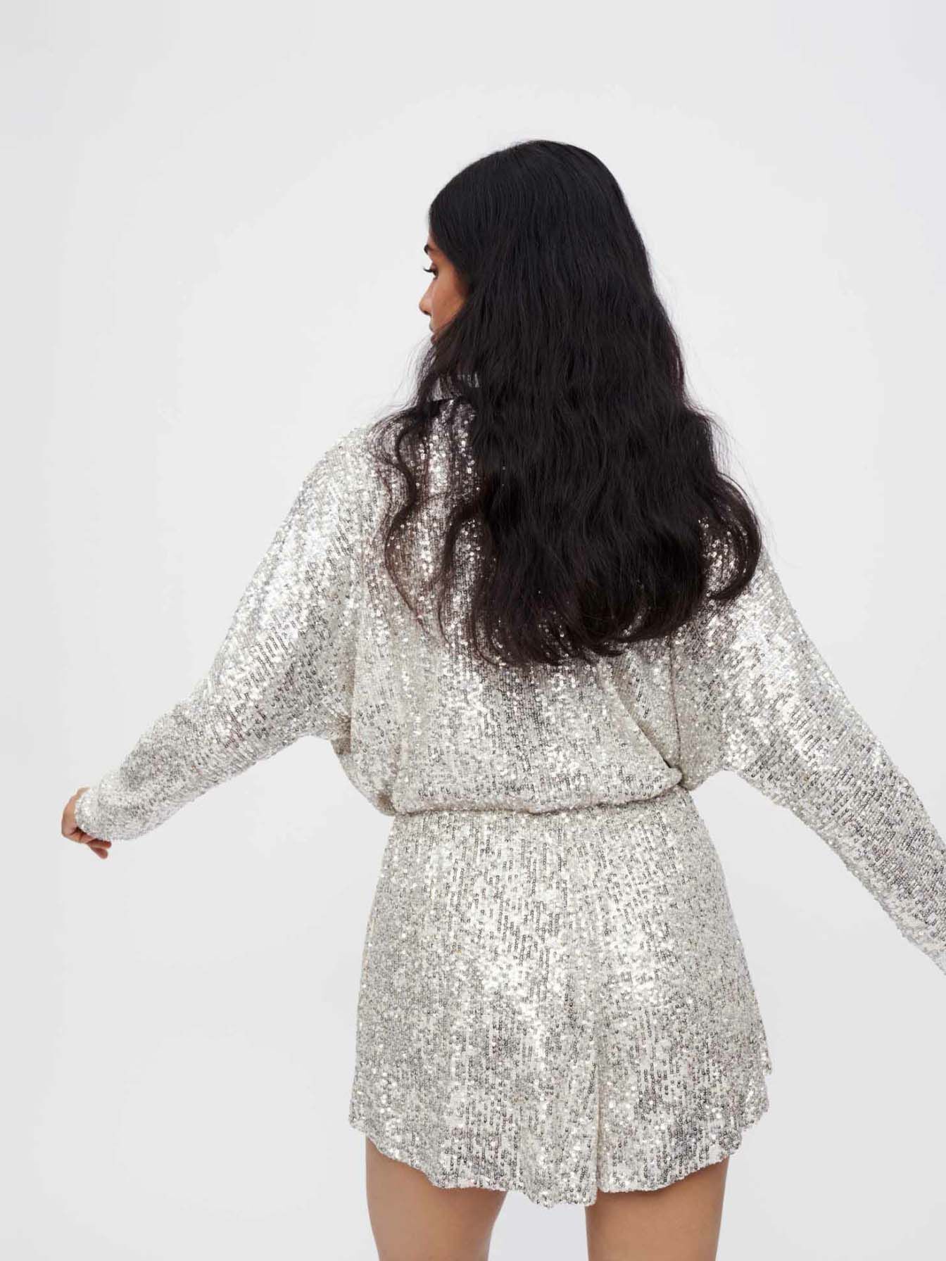 Jumpsuit volledig bedekt met pailletten - Zilver