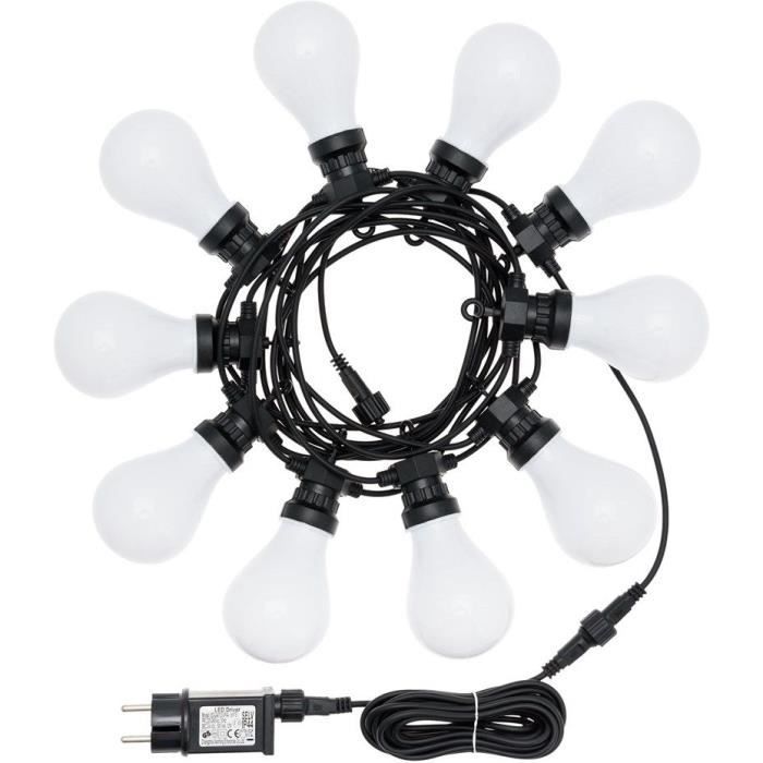 LOTTI Guirlande lumineuse extérieure guinguette d'été Party Light - Raccordable - 10 ampoules - 24V - Blanc chaud - 5,50 mètres