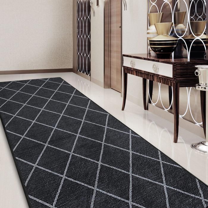 Alfombra de pasillo Cosenza negra de 80 x 300 cm
