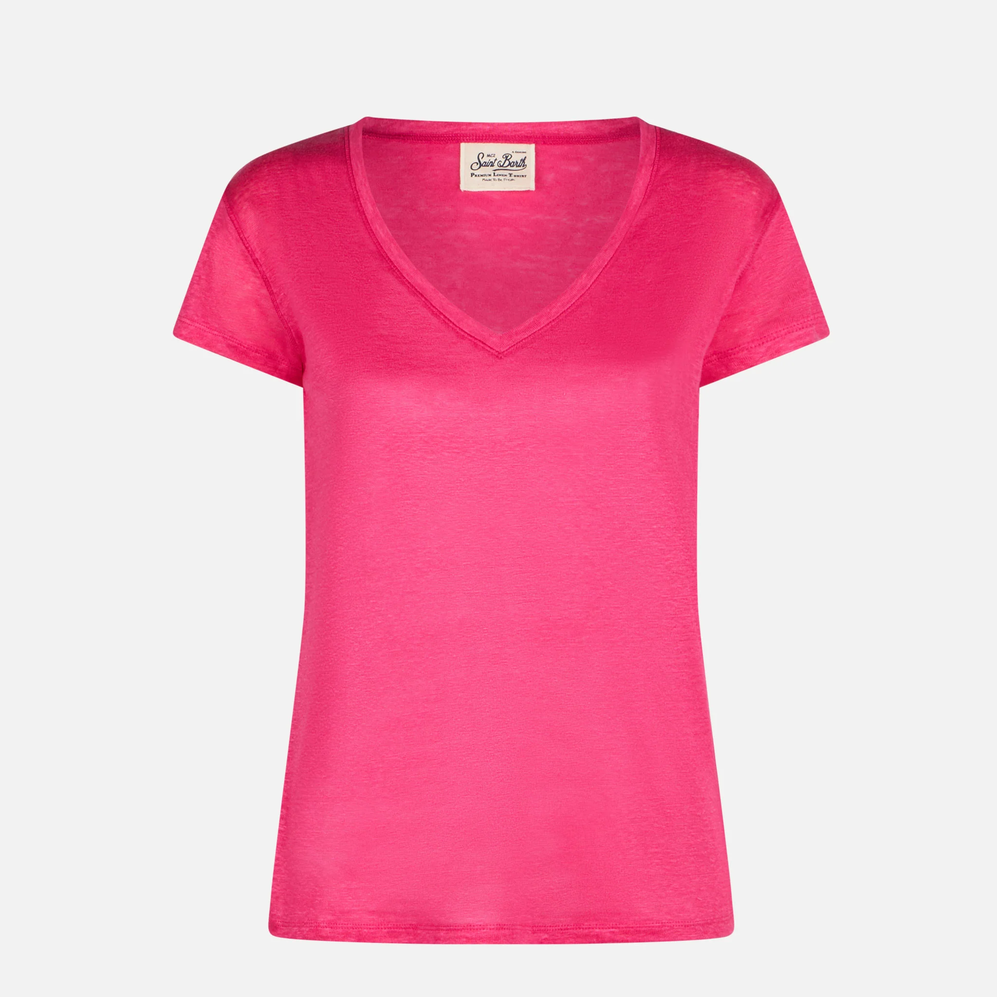 Dames T-shirt van fuchsia linnen