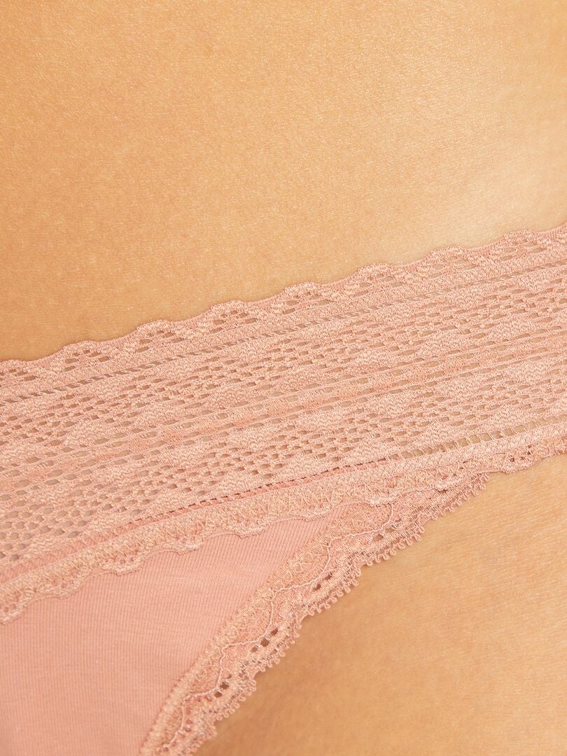 Set van 3 katoenen en kanten stringtjes - ROZE
