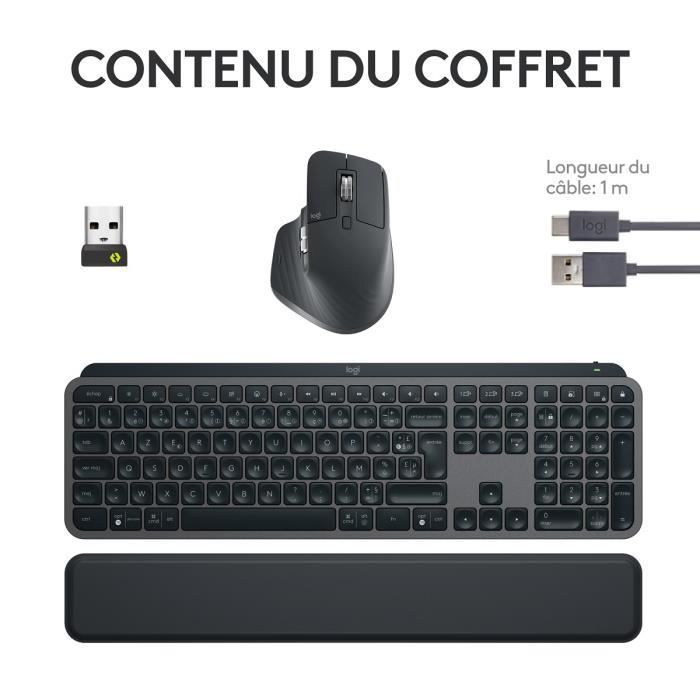 Combo de teclado y ratón inalámbrico - Logitech - MX Keys S - AZERTY - Retroiluminado - Grafito
