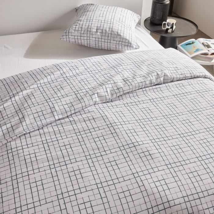 Juego de ropa de cama - TODAY Crazy - Estampado a cuadros - Doble - 220 x 240 cm - Blanco