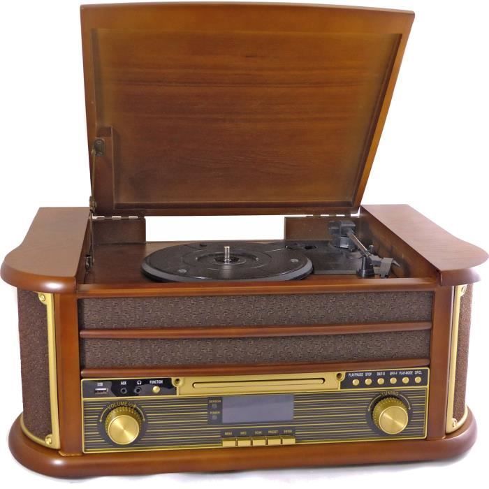 Sistema hi-fi per vinili Bluetooth in stile retrò - Lettore CD/cassette / Radio FM / USB - INOVALLEY RETRO29-E