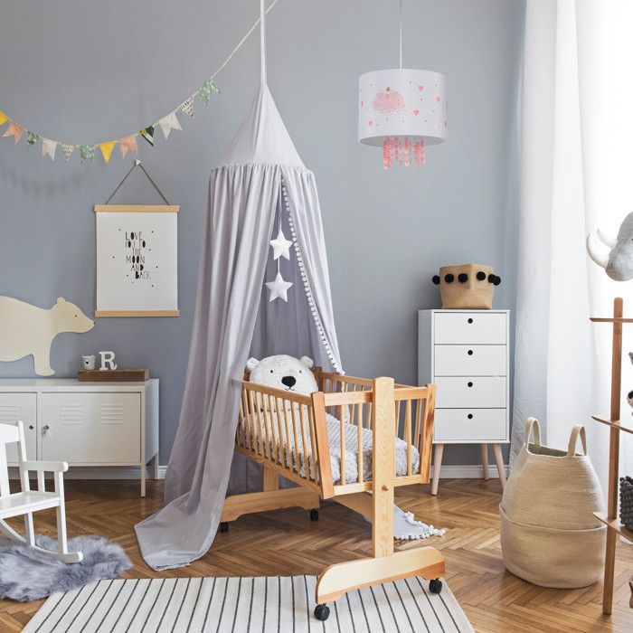 Relaxdays Lampe à suspension, chambre enfant, abat-jour motif ballerine, HxD : 158x35 cm, luminaire suspendu, blanc/rose