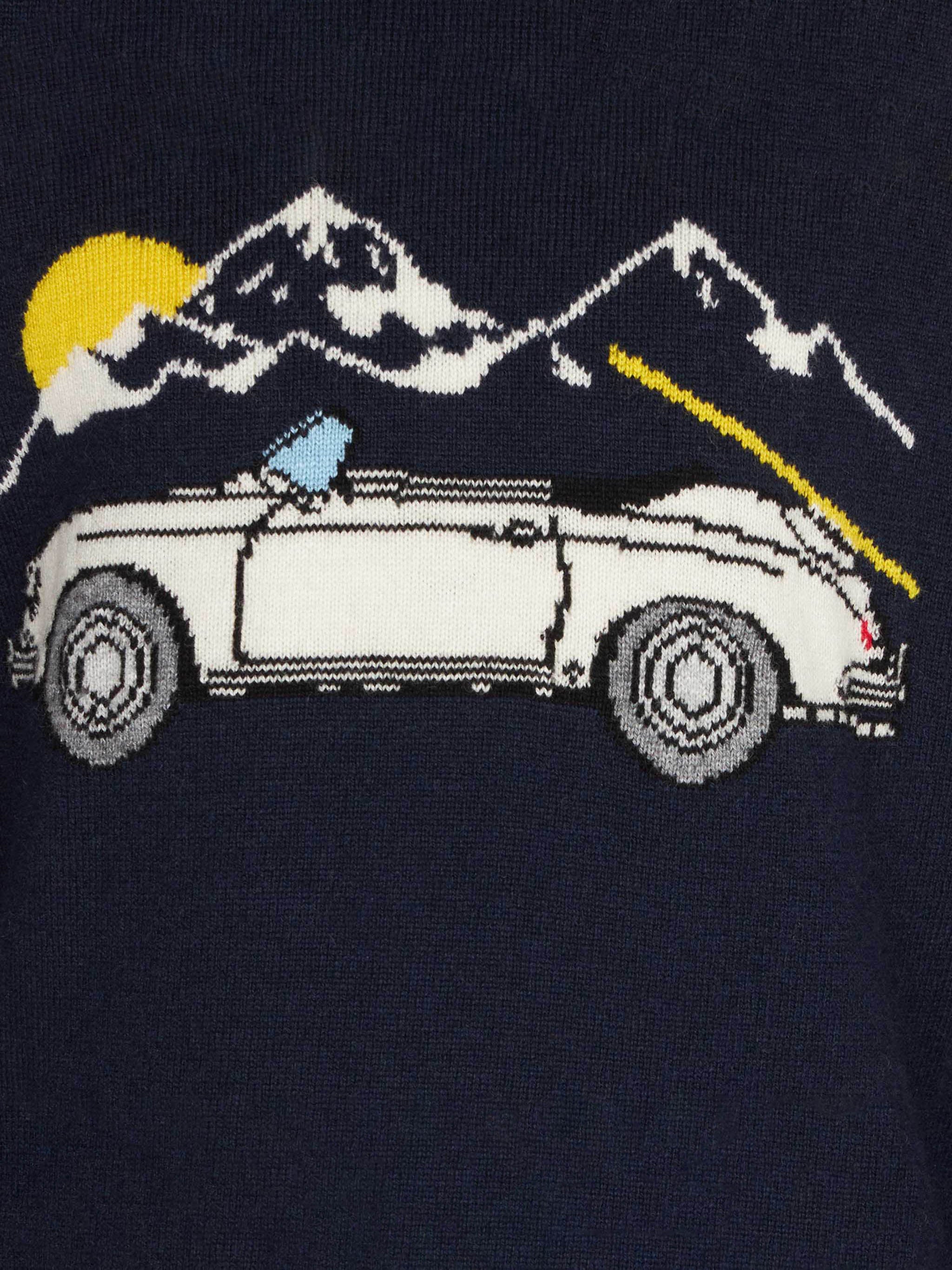 Dječji pulover s okruglim izrezom i printom automobila
