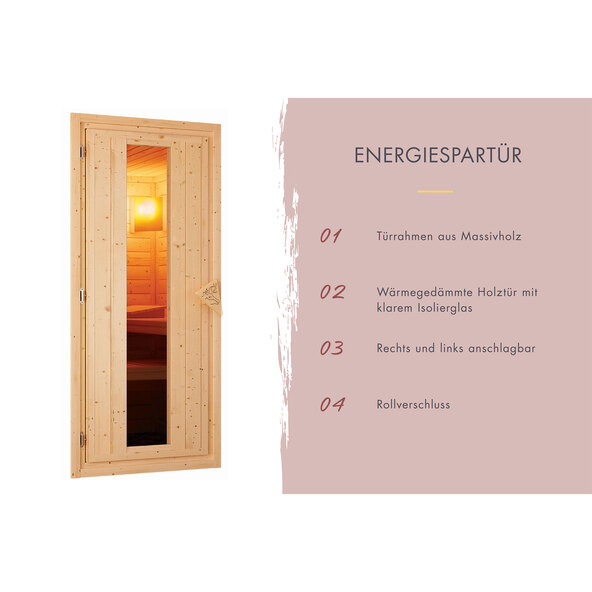 Cabină de saună Carla Zero, inclusiv cuptor, finisaj natural