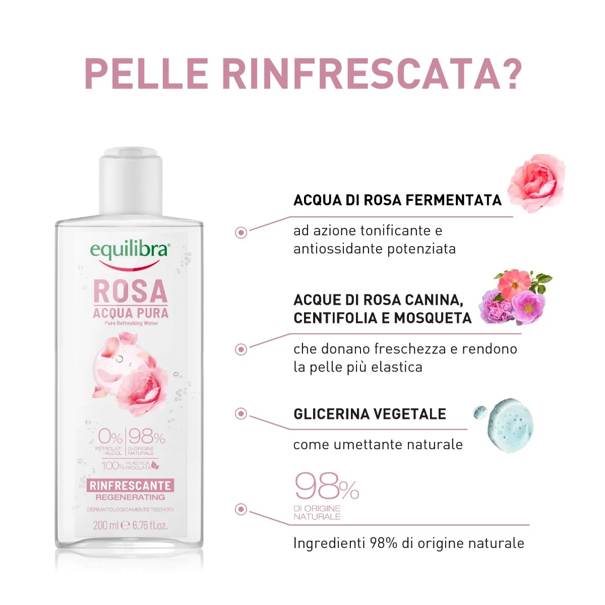 EQUILIBRA Equilibra Rosa Pure Toning Water 200 ml Multi-actieve tonic