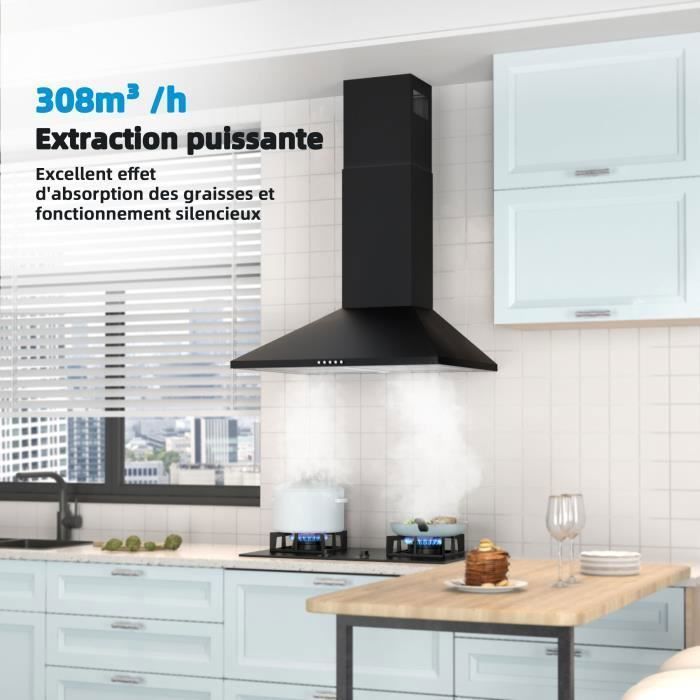 FIREGAS 60cm Wall-Mounted Cooker Hood, 308 m³/h, with LED, 3 Speeds, Carbon Filters, Black
