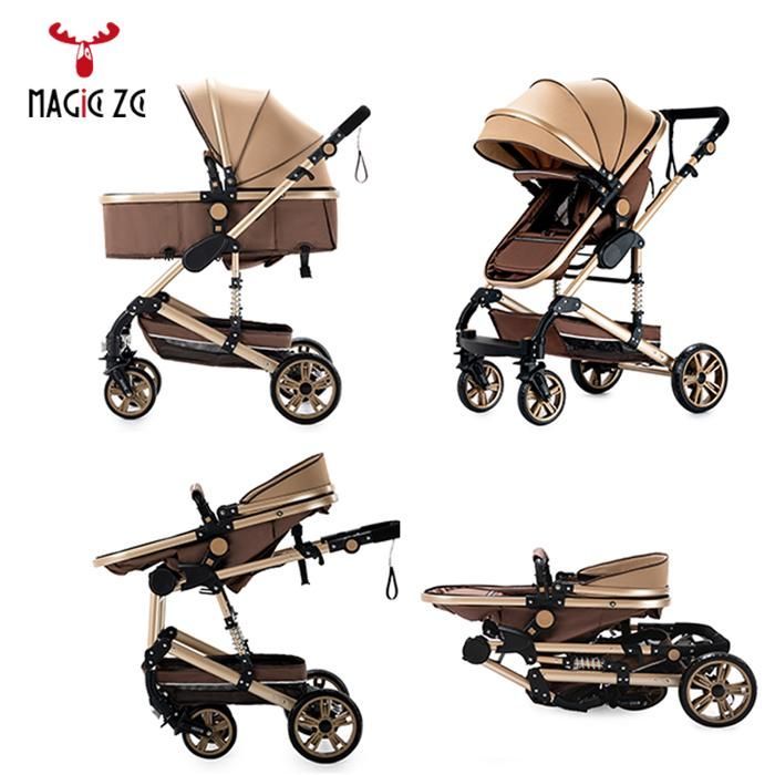 Magic ZC Baby Stroller, 3-in-1 kinderwagen met grote reiswieg, Trio kinderwagen, inklapbaar met één klik, frame van aluminiumlegering, kaki