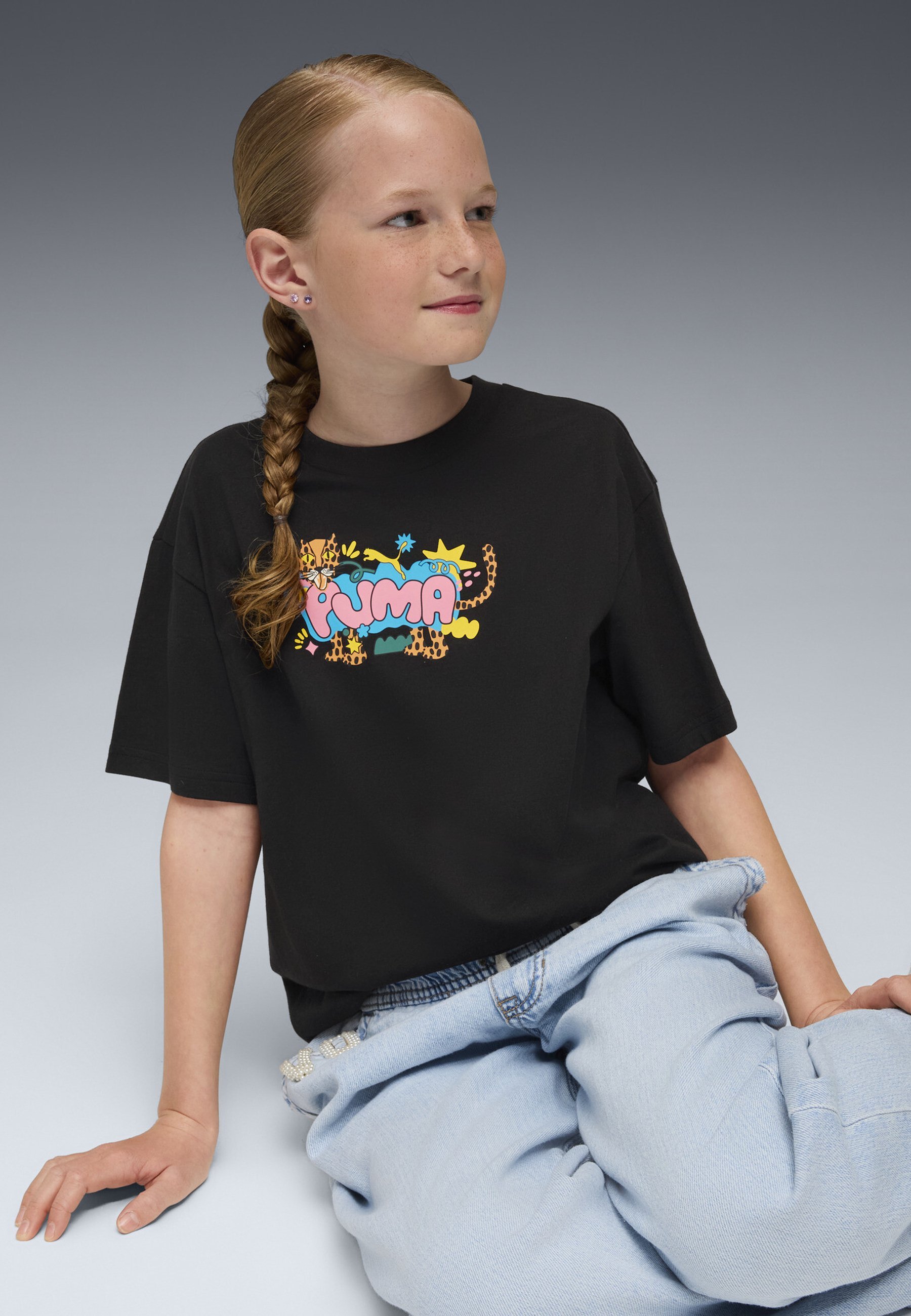 Puma GRAPHIC LEOPARD - T-shirt met print - zwart