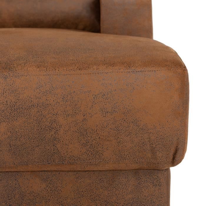 Canapé d'angle droit 4 places - Tissu marron vintage - Contemporain - L 215 x P 140 x H 86 cm - PAUL