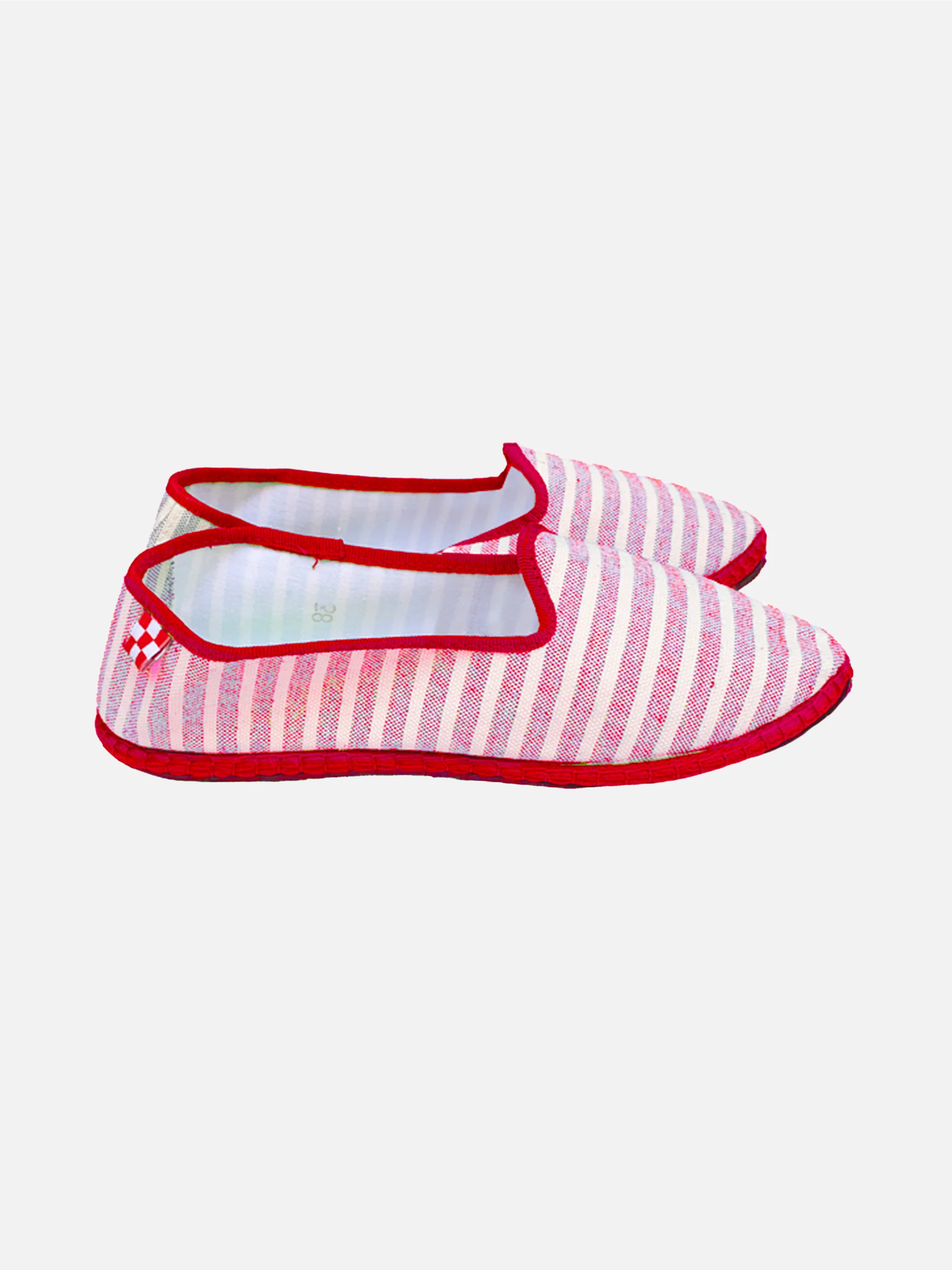 Friulische slippers van rood gestreept canvas