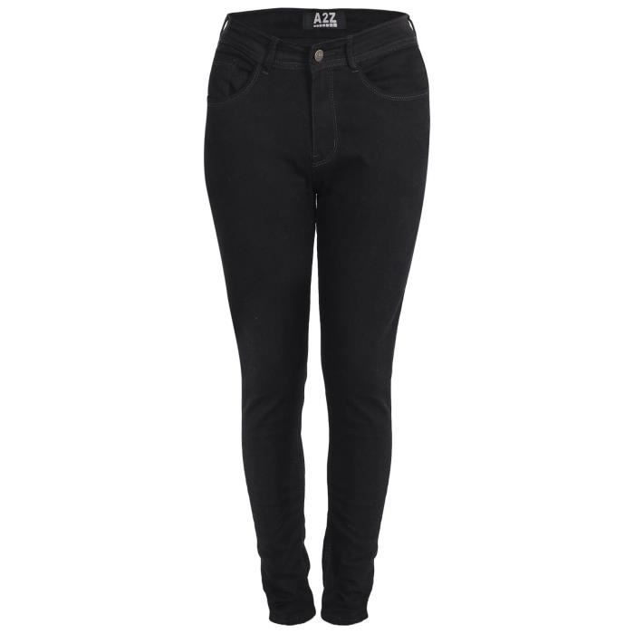 Jeans Denim Confort Stretch Femme - A2Z - Skinny - Noir - Taille élastiquée
