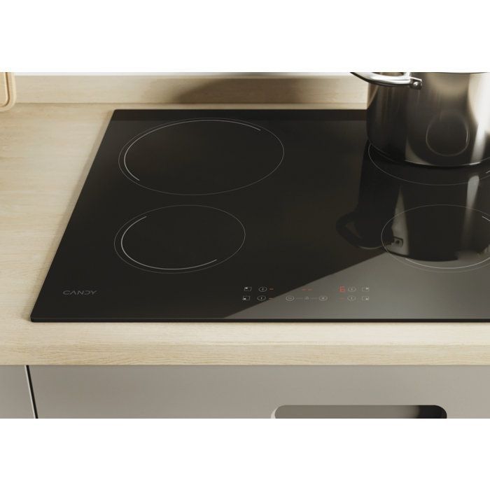 Placa vitrocerámica CANDY CH64CCB - 4 quemadores - 59 cm de ancho - Negra