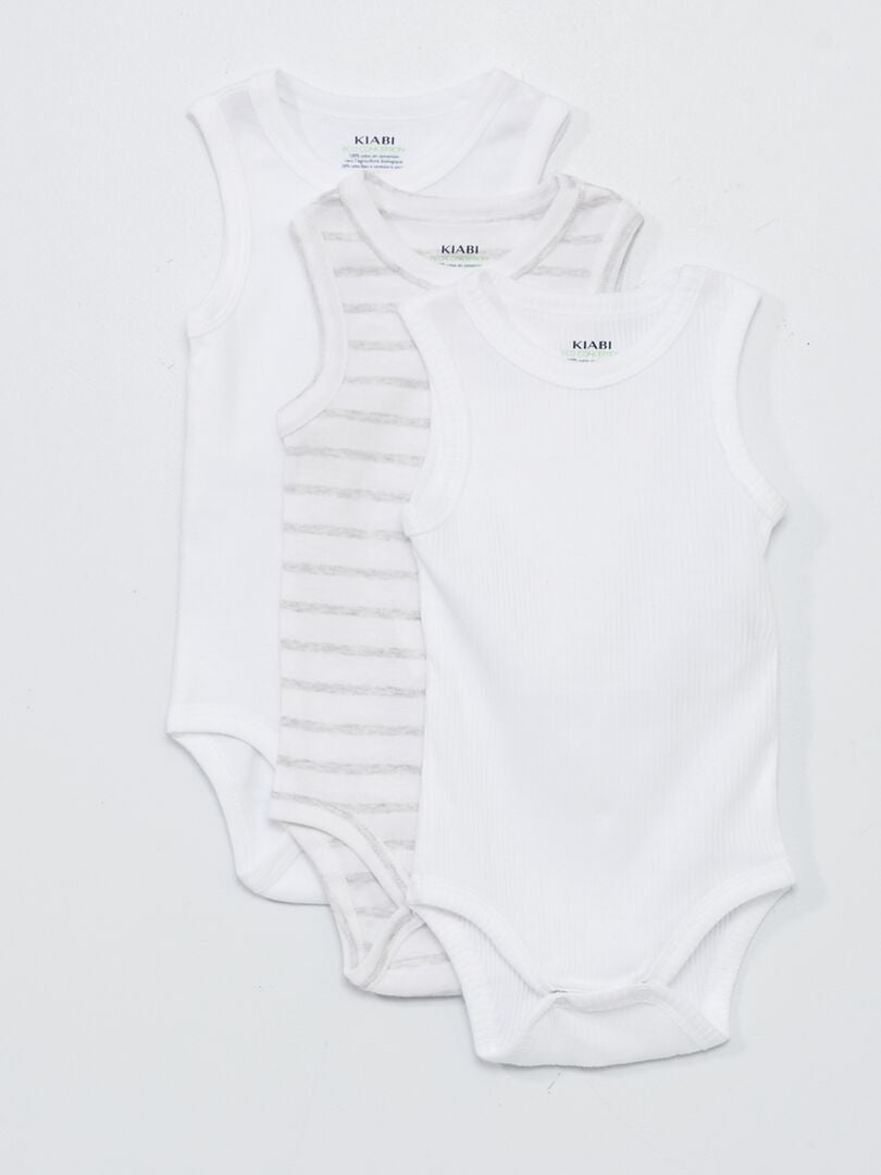 Set van 3 bedrukte mouwloze bodysuits - WIT