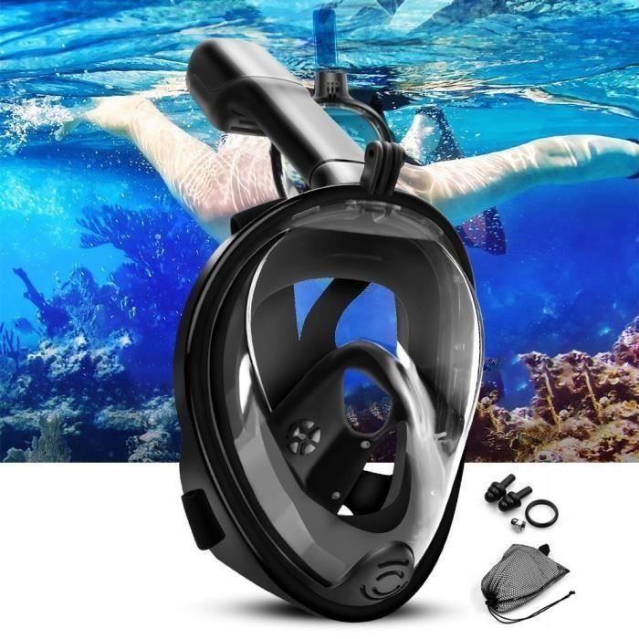 Masque anti-brouillard de Snorkeling, Masque et tuba Plein Visage 180° Visible (L/XL), + gopro (grande remise!)