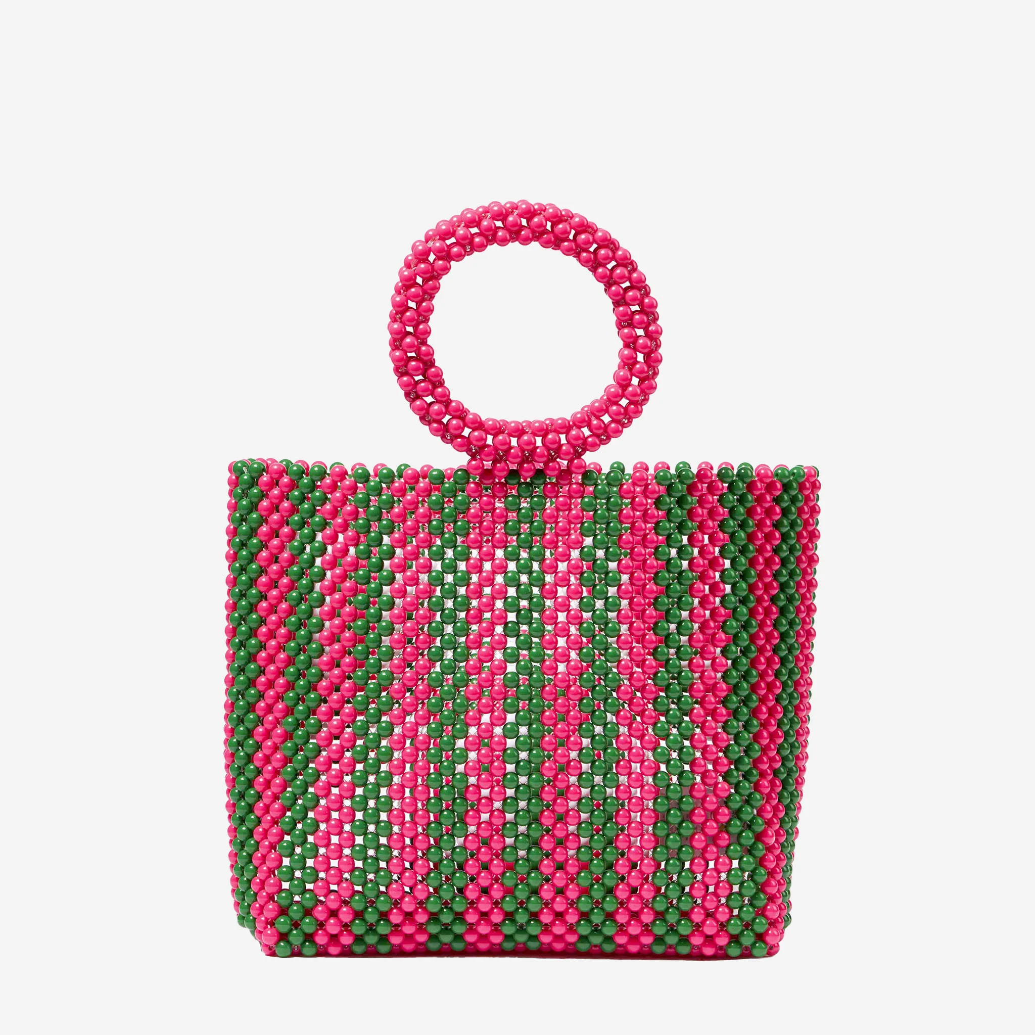Roze en groene gestreepte kralenhandtas