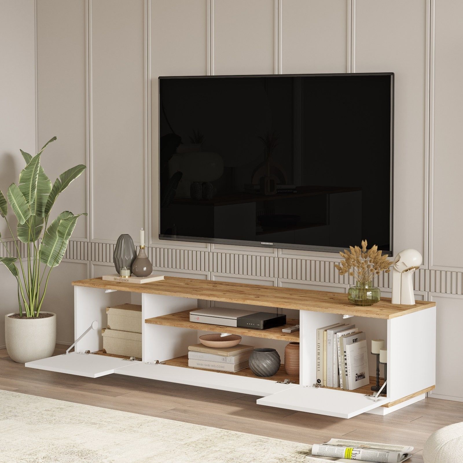 Mueble para TV - FR7 - Pino atlántico / Blanco - 180 x 45 x 45 cm