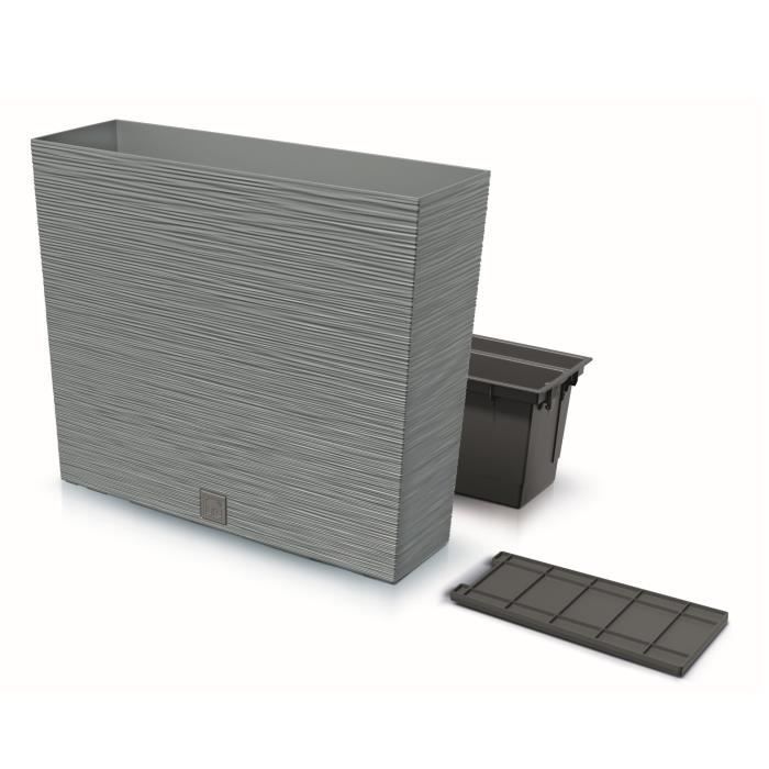 Haut bac à fleurs bac à balcon bac à plantes pot de fleur gris L 58 cm avec insert cache-pot en plastique unique
