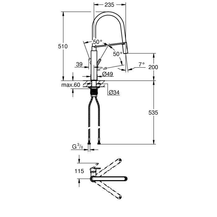 Rubinetto da cucina GROHE Feel, con doccetta estraibile, bocca a U, deviatore a 2 getti, 31489000