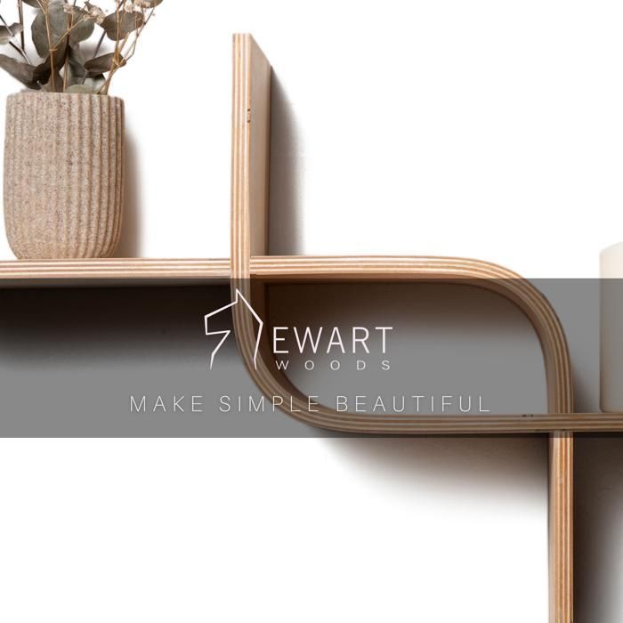 Floating wall shelf in walnut wood – Curved design – 65cm – Decorative wall storage