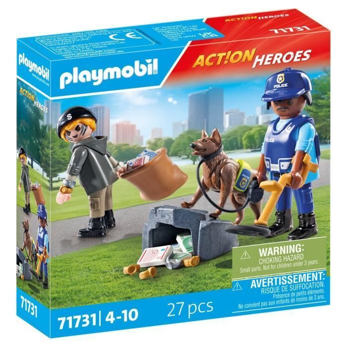 PLAYMOBIL 71731 Cão Policial e Ladrão, Heróis de Ação, Polícia, 27 peças, Idade 4+