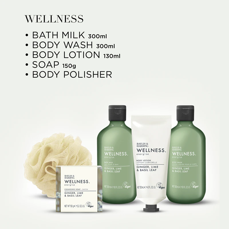 Baylis & Harding Wellness. Conjunto de Presente Energise com Necessaire - Gengibre, Lima e Folha de Manjericão