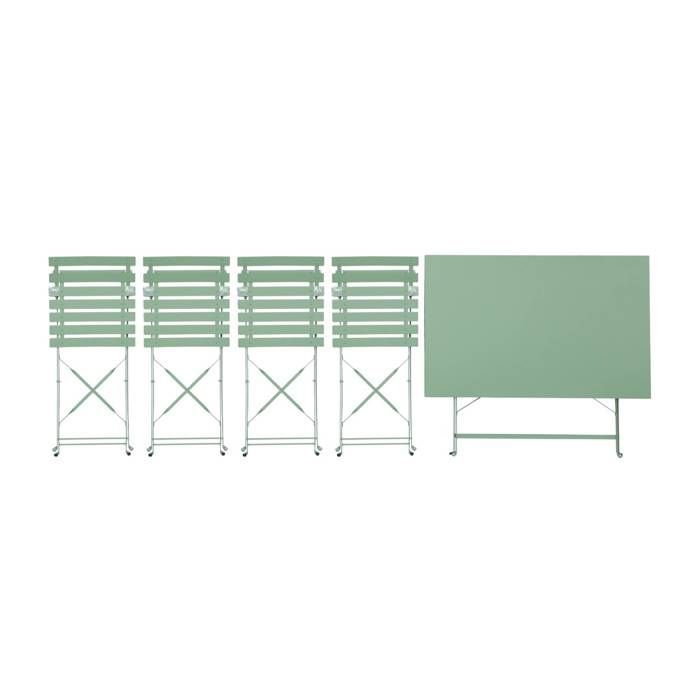 Salon de jardin bistrot pliable - Emilia rectangulaire vert de gris - Table 110x70cm avec quatre chaises pliantes. acier thermolaqué