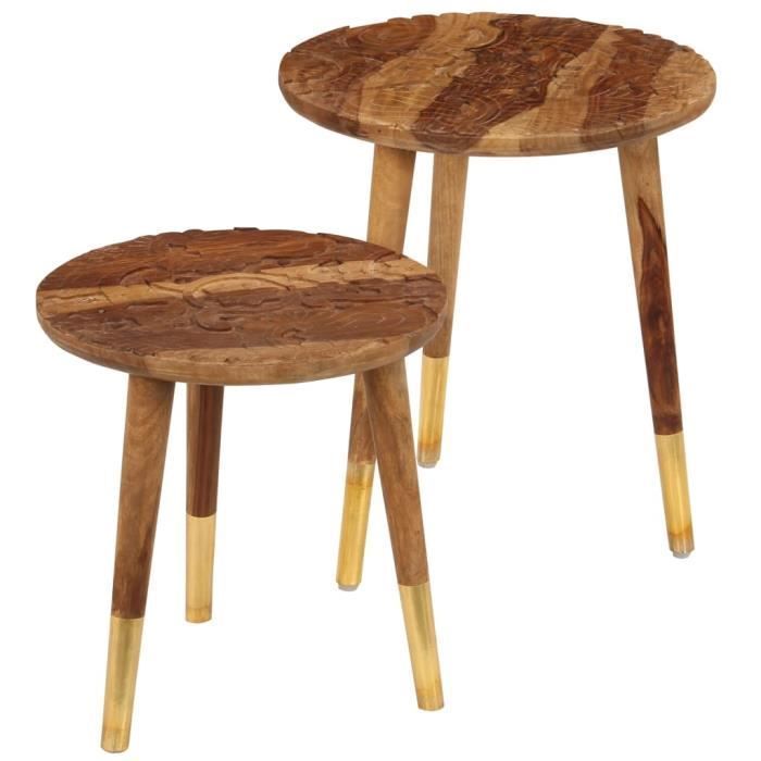 vidaXL Tables basses 2 pcs Bois solide de Sesham
