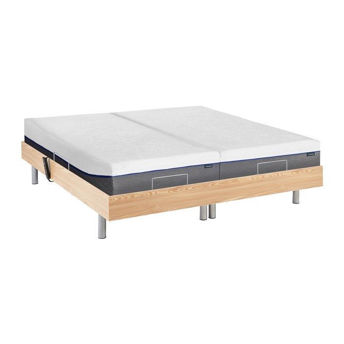 Cama eléctrica de relajación con base de láminas y colchón de espuma viscoelástica - 2 x 70 x 190 cm - Roble - HESIODE III de YSMÉE