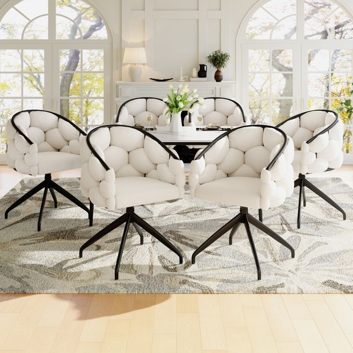 Lot de 6 Chaises de Luxe en Velours,Chaise Pivotante, Rotation 360°,Chaises de Salon Moderne,Chaises à Bulles,Beige
