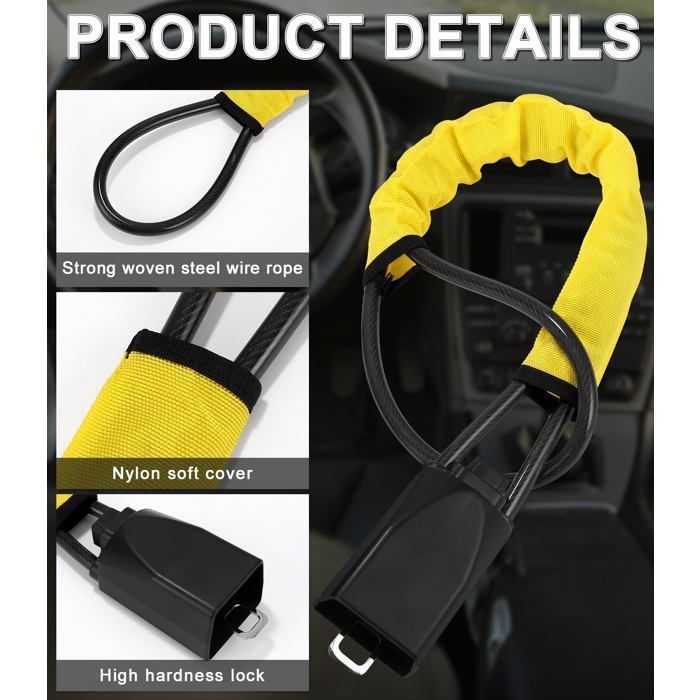 Bloqueo de volante para coche, sistema antirrobo para seguridad automotriz, bloqueo universal de acero inoxidable para volante con 3 llaves.