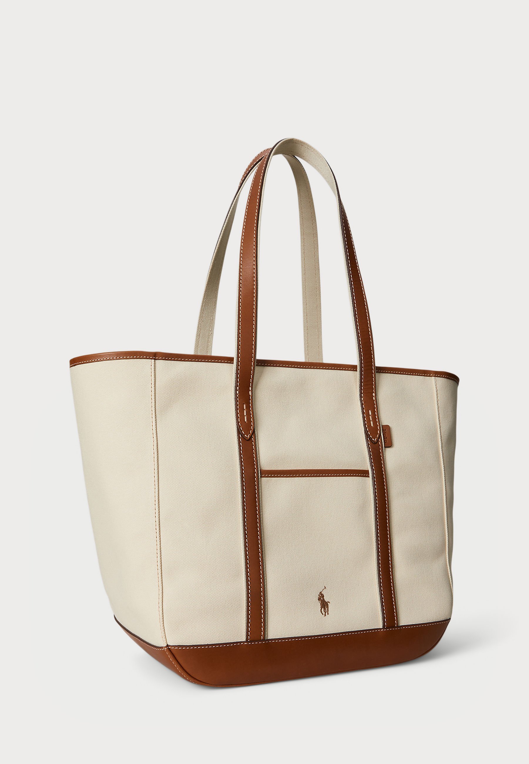 LEATHER TRIM CANVAS MEDIUM SHOPPER TOTE - Käsilaukku - blackPolo Ralph Lauren