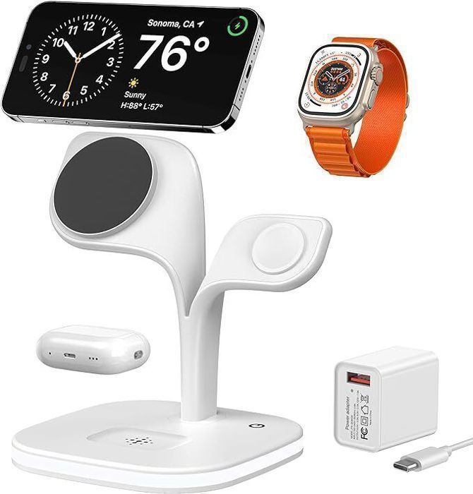 Cargador inalámbrico - Apple - Compatible con iPhone 16/15/14/13/12 - MagSafe - Luz nocturna - 40 g