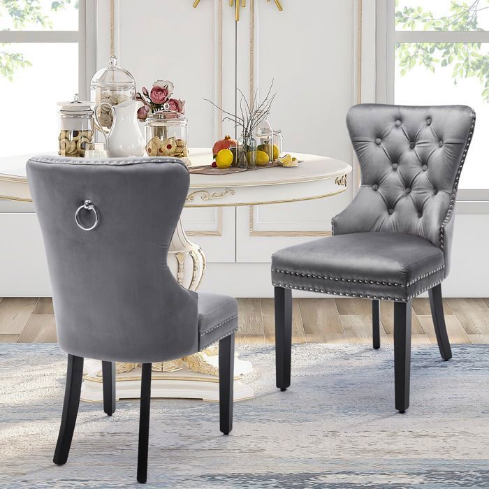 Fauteuil Deuxième génération épaissie et accueillante couleur velours salle à manger chaises Set de 2 avec pieds en chêne, boutons