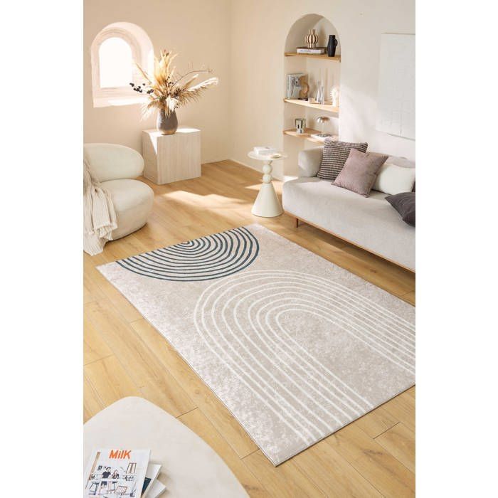 Tapete para sala de estar - NAZAR RUGS - GREGO - Bege - Lavável - 120x160 cm