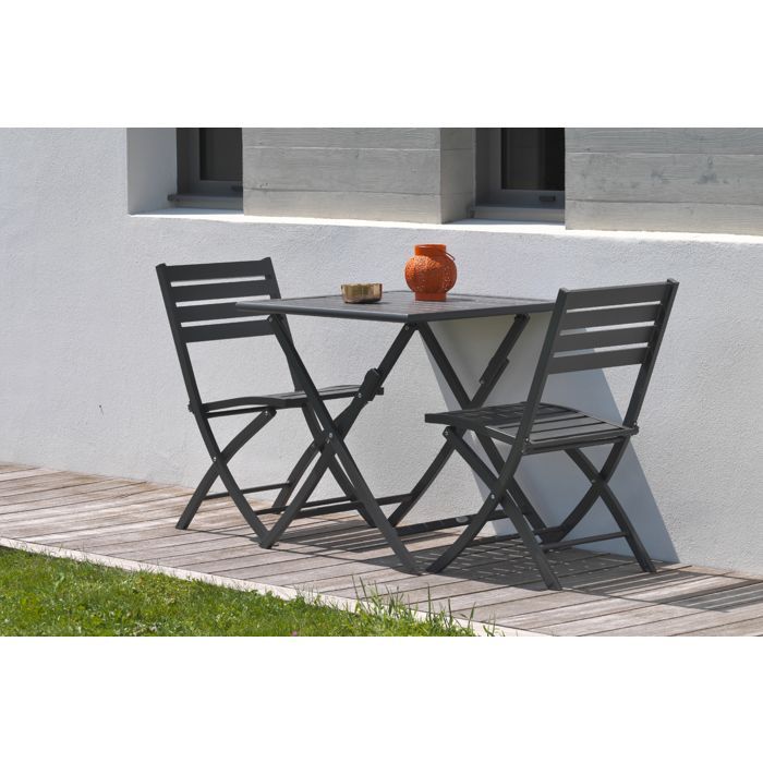 Ensemble repas de jardin 2 places en aluminium  - Gris anthracite