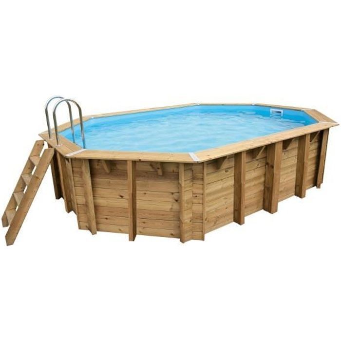 Kit de piscina de madera desmontable UBBINK - 490 x 300 x 120 cm - Ovalada (con filtro de arena, escalera interior y escalera exterior)