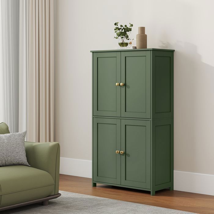 Armoire de Salle de bain avec 4 Portes, 60 x 30 x 108.5 cm, Meuble de Rangement,Placard de Cuisine,2 Étagères Réglables, Vert