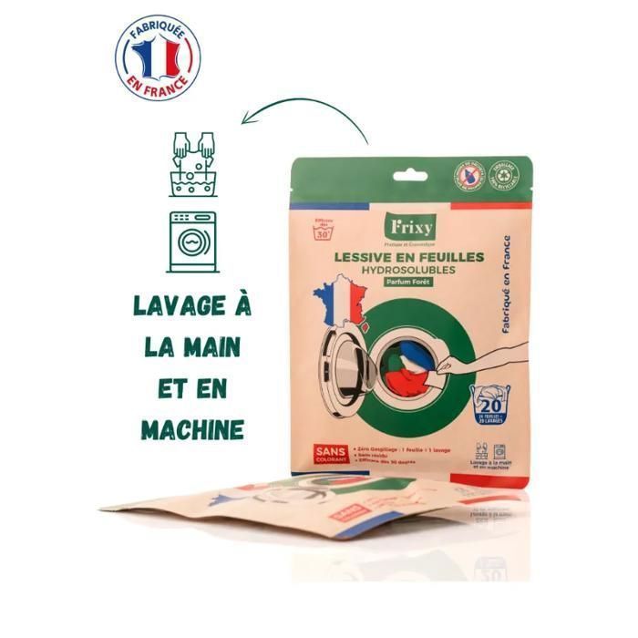 Frixy - Pack 7 sachets (140 lavages) - Feuilles de Lessive hydrosolubles parfum forêt (Sachet de 20 Feuilles) - Fabriqué en France