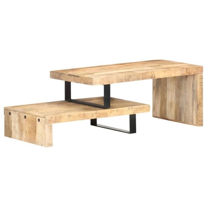 Table basse en bois de manguier massif - VINGVO - Ensemble de 2 tables - Pieds en fer enduit de poudre