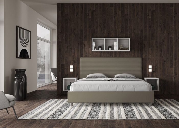 Letto matrimoniale king size - Ityhome - Focus - 200x210 cm - Ecopelle color cappuccino - Senza base letto