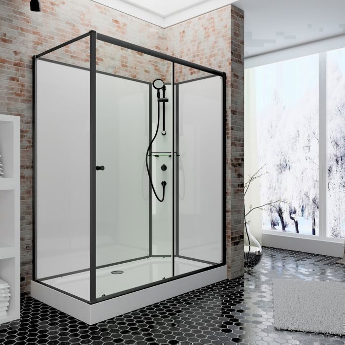 Schulte Tahiti 120x80x204 cm complete shower enclosure, right opening, 5 mm glass, full enclosure, sliding door, black