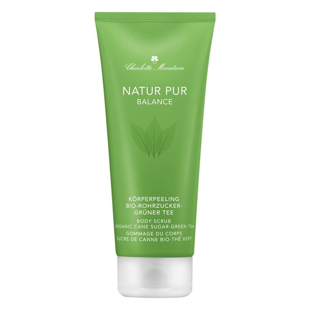 Charlotte Meentzen kūno šveitiklis „Pure Nature Balance“ su ekologišku cukranendrių cukrumi ir žaliąja arbata, 200 ml