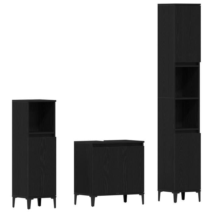 Badkamermeubelset - 3-delig - Zwart eikenhout - Samengesteld hout - Matte afwerking