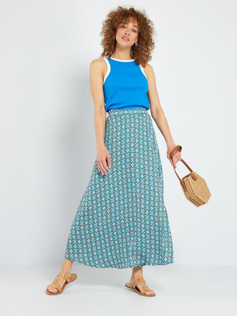 Falda midi de georgette - AZUL