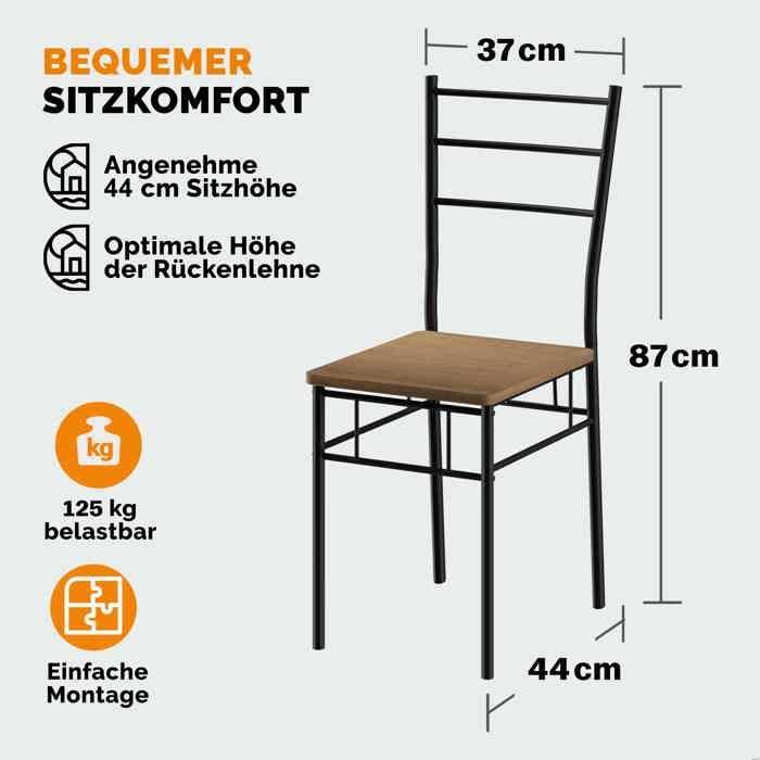 Conjunto CASARIA® LEO: Mesa con 4 sillas, MDF marrón y metal lacado, conjunto de 5 piezas para comedor y cocina.